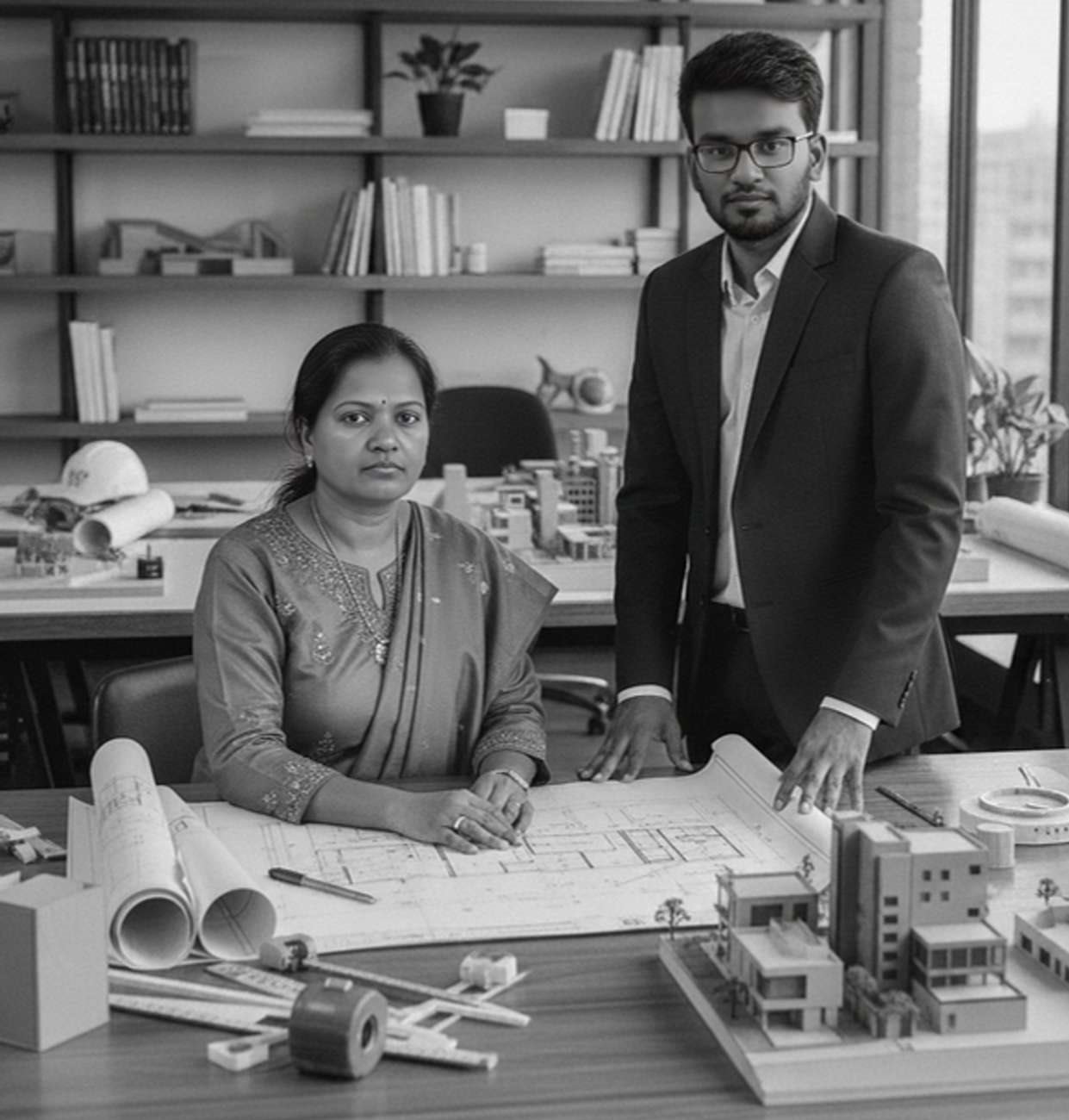 Ar. V. Chitra Devarajan and Ar. Naveen Devarajan at the CDA design studio