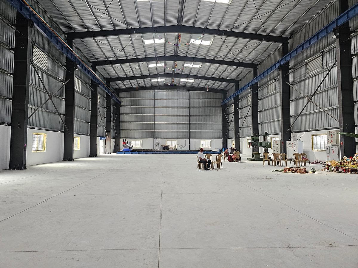 Interior of a completed pre-engineered industrial shed